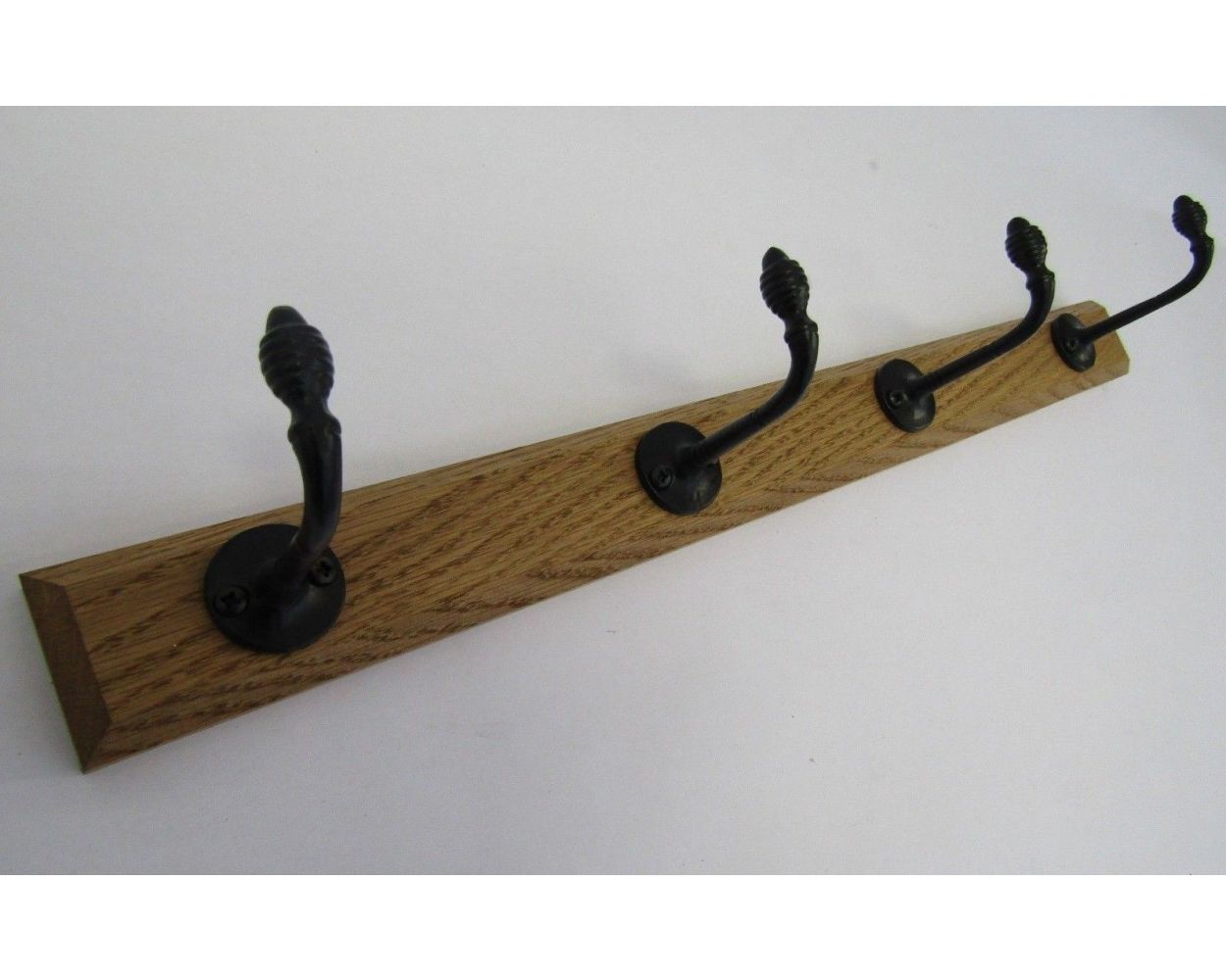 50cm Vintage 3 Cast Iron Hooks Rack Wooden Wall Mounted Coat Hanger