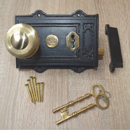 Cast Iron Davenport Rim Lock Black Antique & Beehive Reeded Rim ...