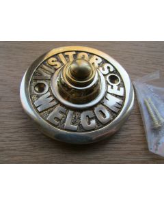 Visitors Welcome Door Bell Push Polished Brass