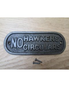 Cast Iron No Hawkers Circulars Plaque