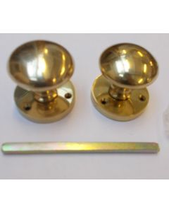 Mortice Door knob Polished brass Round Mushroom 