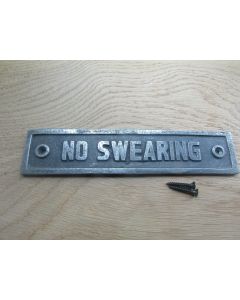 No Swearing Cast Iron Plaque Sign