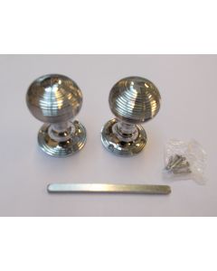 Mortice Door knob Polished Chrome Queen Anne Reeded