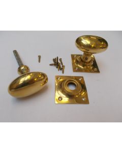 Mortice Door knob Polished Brass Oval on square base