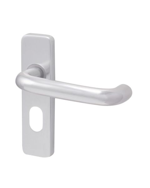 Fire Rated RTD Safety Oval Profile Lever on Backplate Door Handle Satin Aluminium