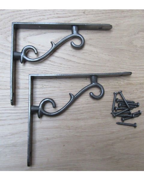 Pair Of Thorn Shelf Brackets Antique Iron 