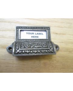 10 Antique Brass Drawer Label Pull Cabinet Frame Handle File Name - View #2