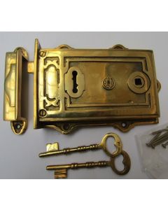 LEFT Hand Colonial Rim Lock in Solid Brass Antique Replica