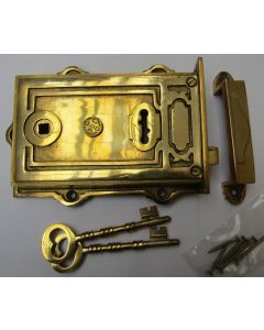 Prima Flanged Rim Lock c/w 2no Keys - Polished Brass
