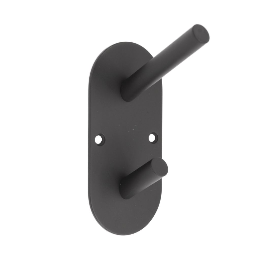 Modern Double Peg vertical Hook On Plate Matt Black Ironmongery World