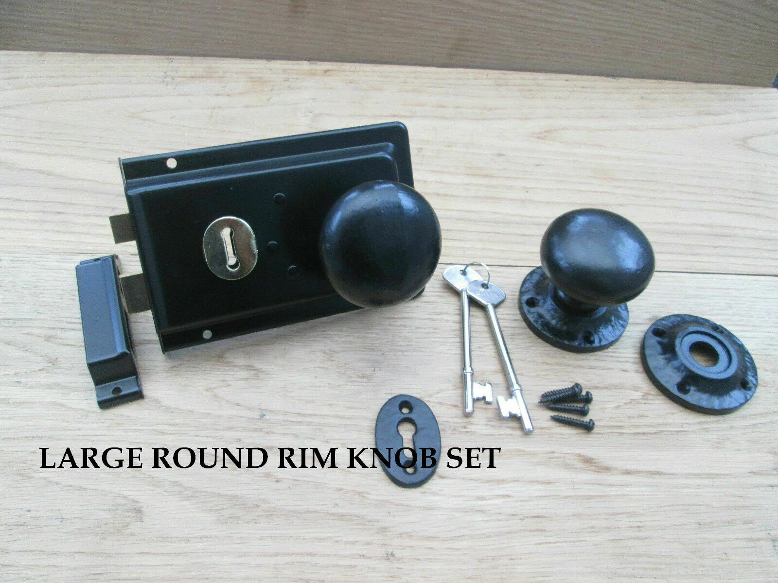 Buy 6 Inch Black Antique Old Round Rim Lock Door Knob Set Ironmongery